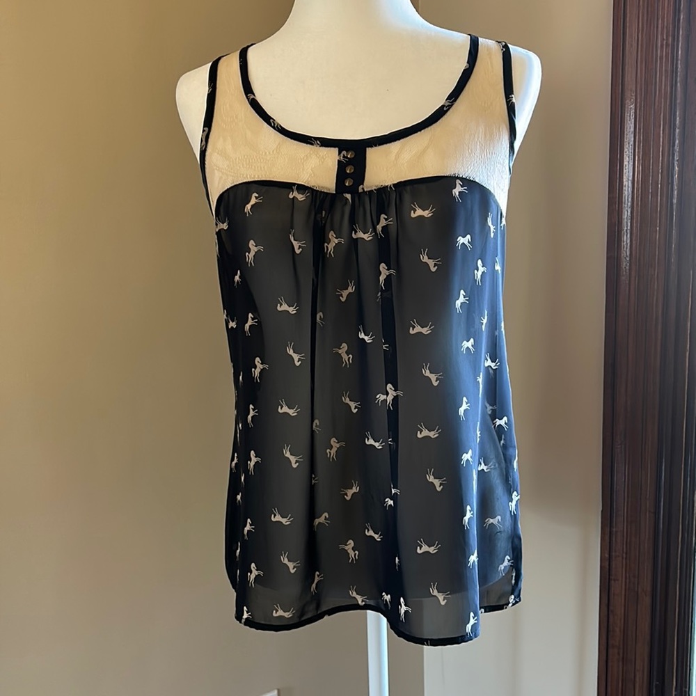 S.O.Y. Shine on you semi-sheer and lace top szS
